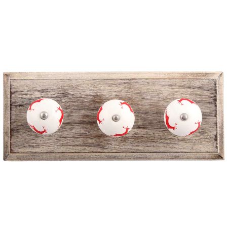 Red Running Rein Deer Pattern Ceramic Wooden Hooks